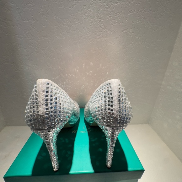 NWT Lauren Lorraine Sparkling Silver Candie Open Toe Platform Heels - Picture 9 of 11